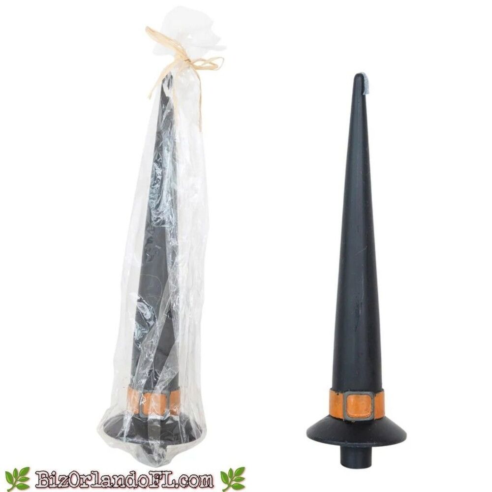 Creative Co-Op Unscented Witch Hat Shaped Taper Candle Black & Orange Individual